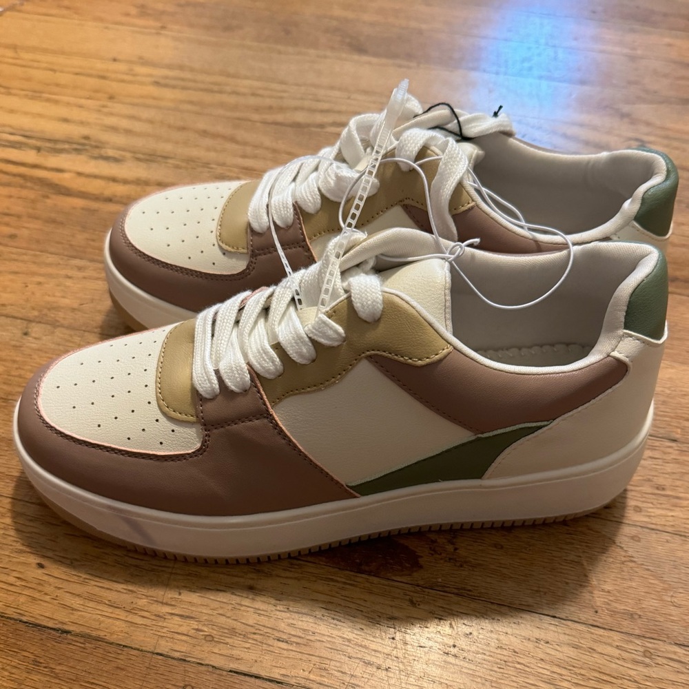 Call It Spring Vegan White & Tan Sneakers